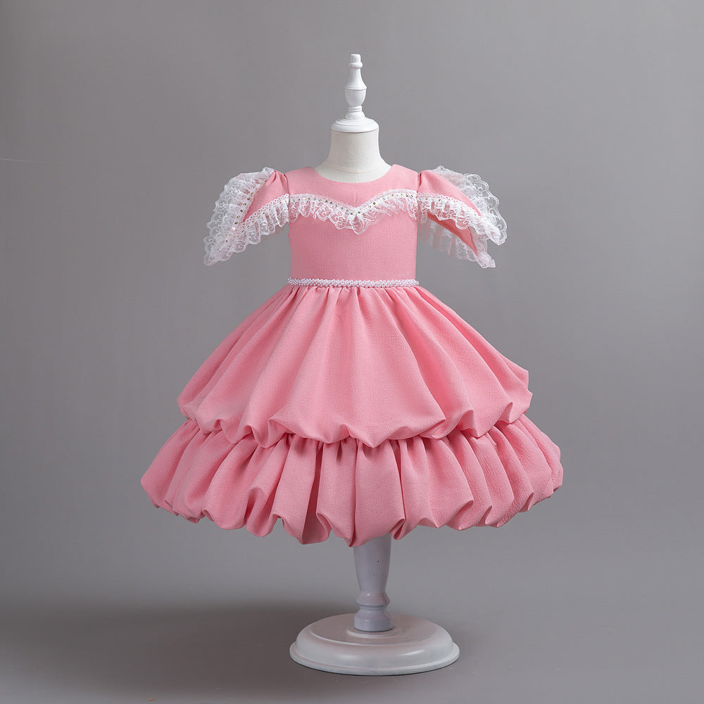 Satin Formal Gown Princess Pompom Dress