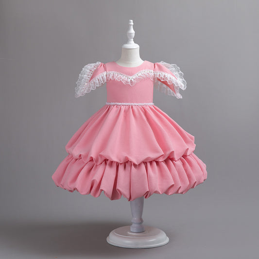 Satin Formal Gown Princess Pompom Dress