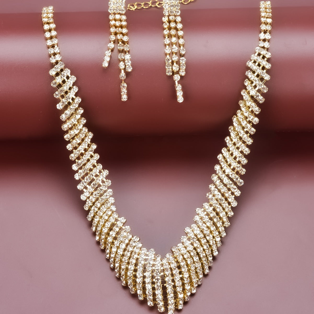 Gold Plated Full Rhinestone Bridal Set