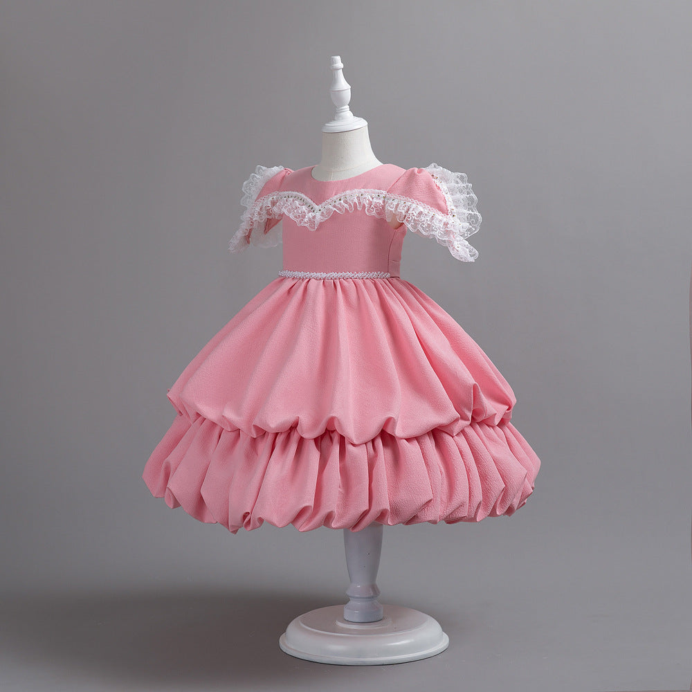 Satin Formal Gown Princess Pompom Dress