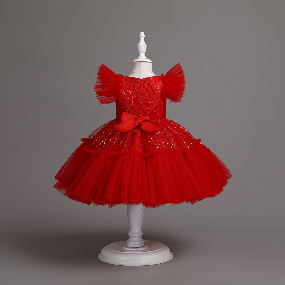 Sequin Pompom Tulle Princess Dress