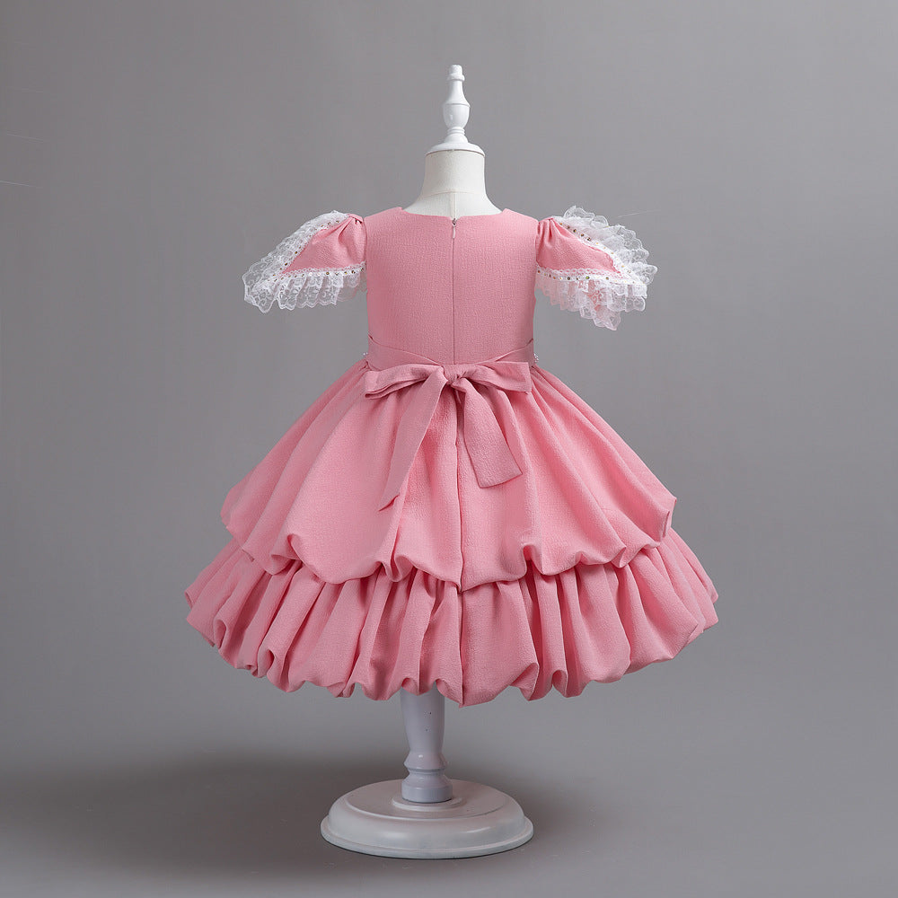 Satin Formal Gown Princess Pompom Dress