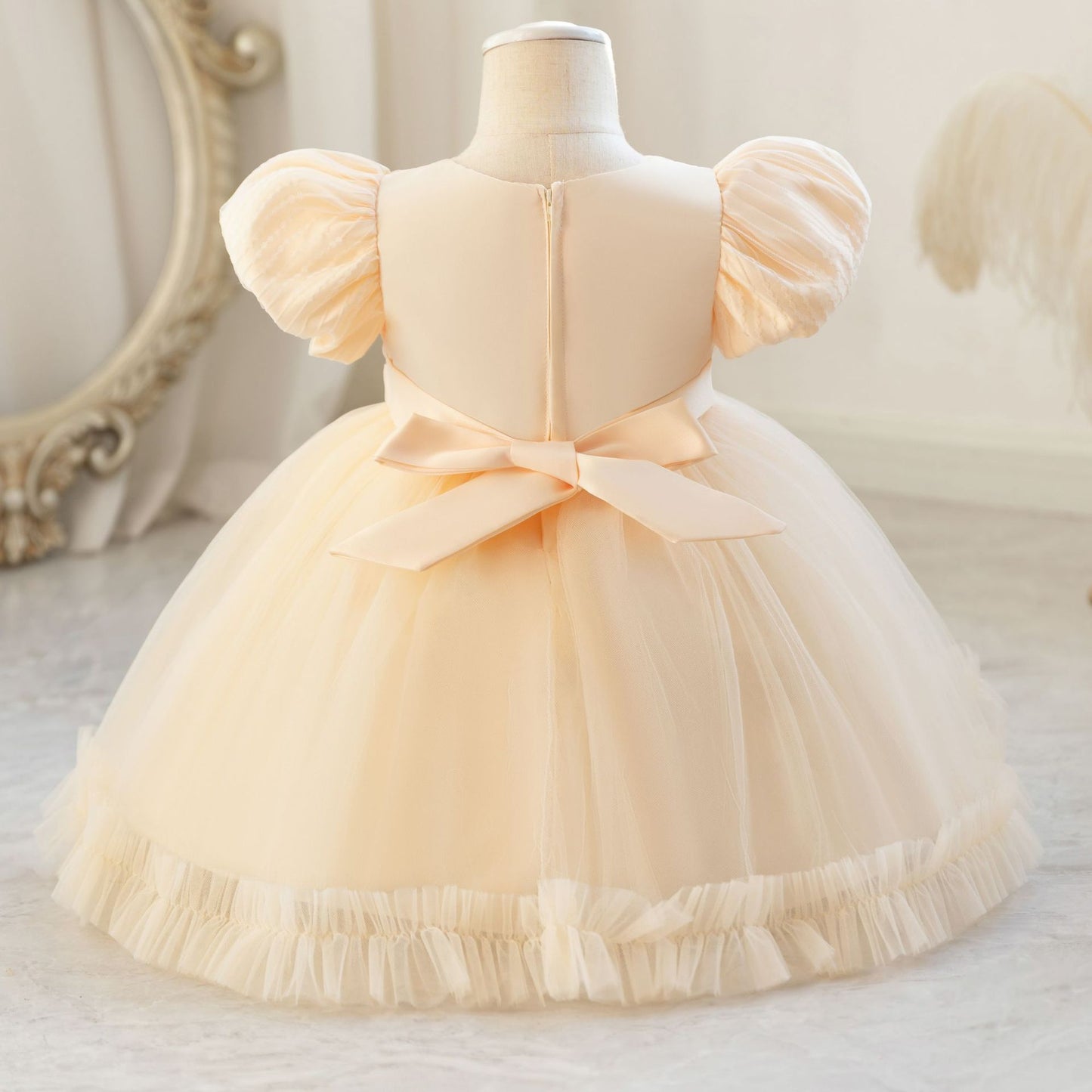 Bow Bubble Sleeve Puffy Dress