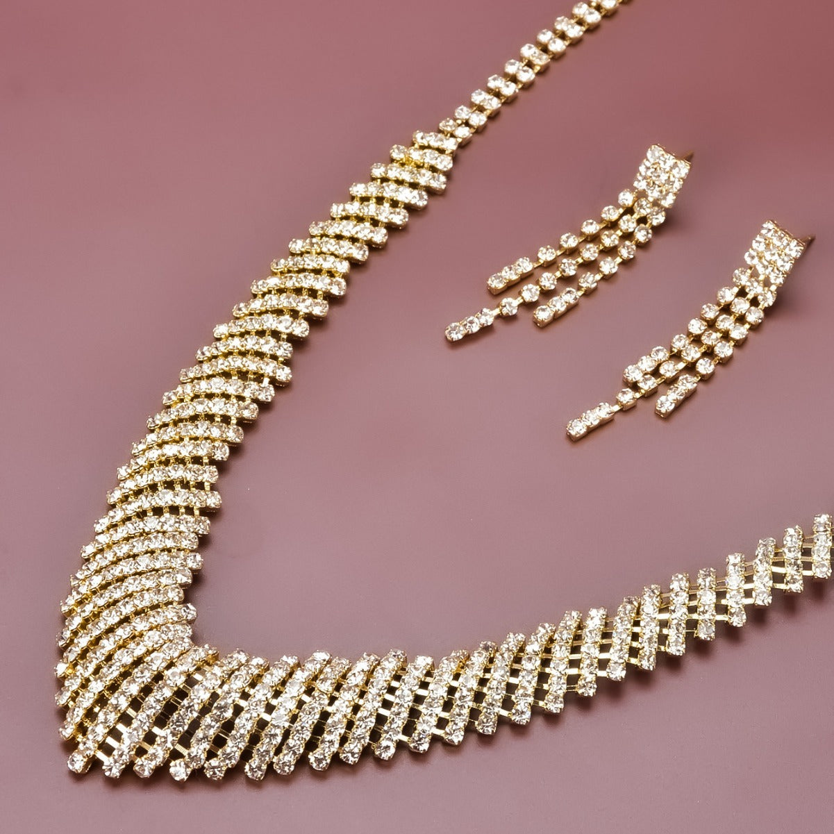 Gold Plated Full Rhinestone Bridal Set