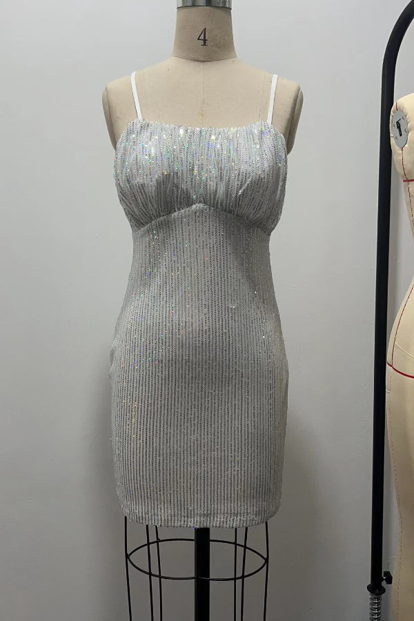 Sequin Sexy Spaghetti Strap Vintage Sequin Gown