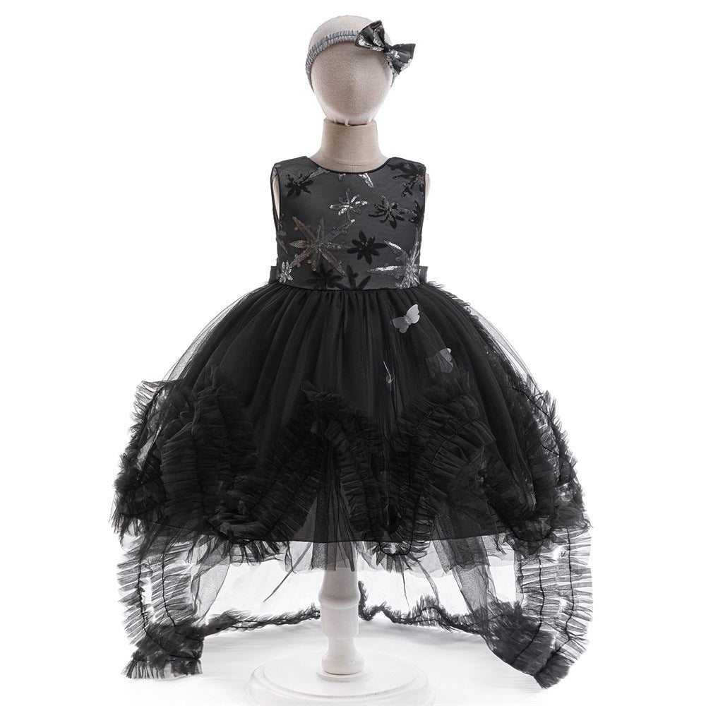 Halloween Cosplay Sequin Embroidery Mesh Puff Princess Train Dress