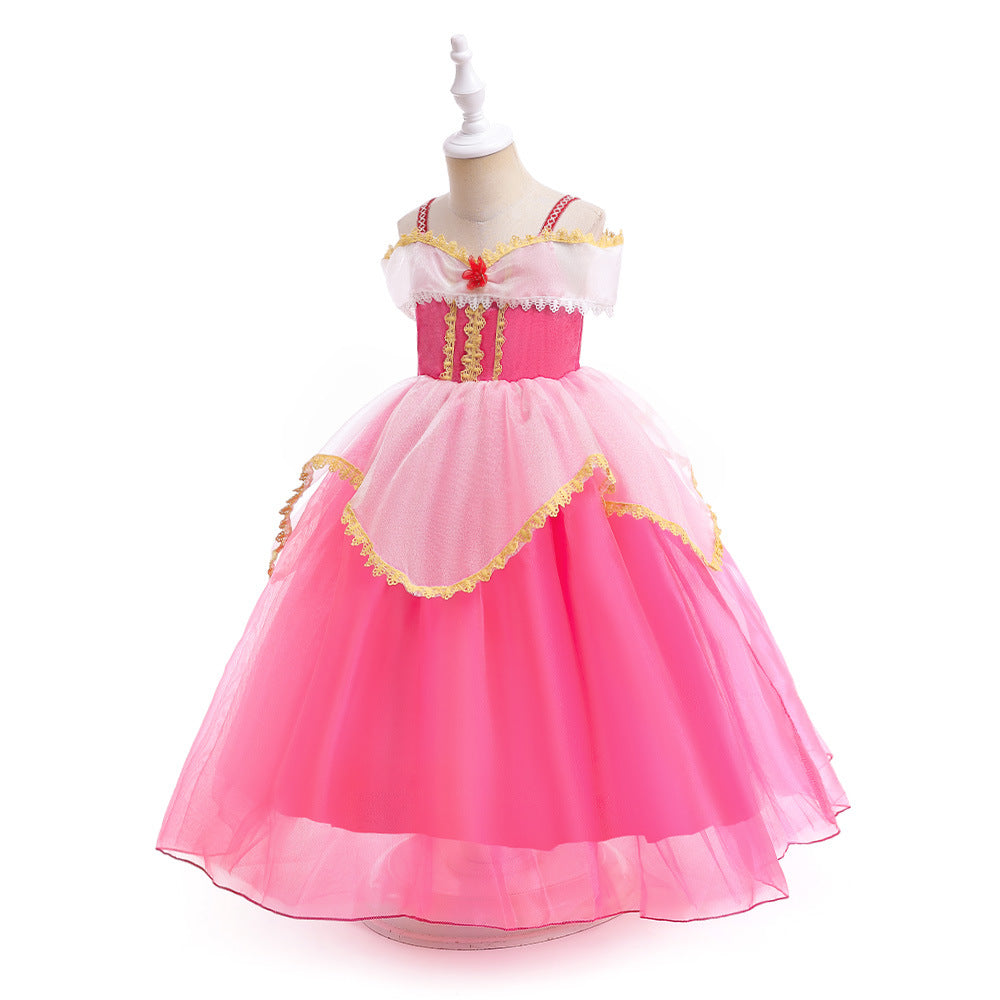 Pink Flower Mesh Children's Gowns Dresses