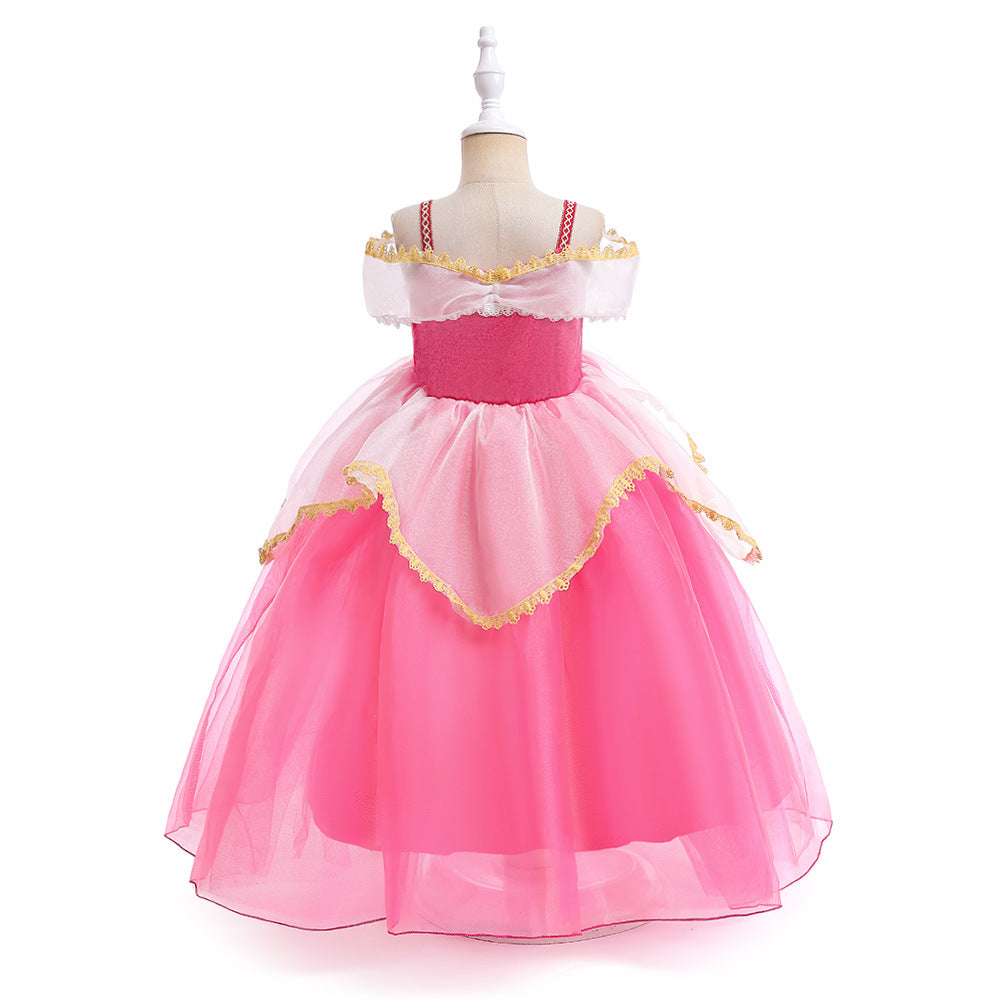 Pink Flower Mesh Children's Gowns Dresses