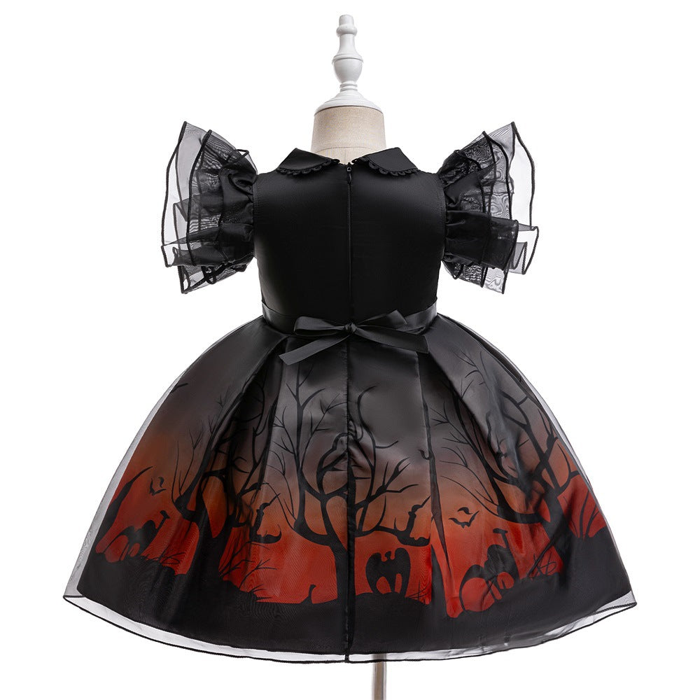 Castle Bat Print Princess Dress Cosplay Role Play Party Gown