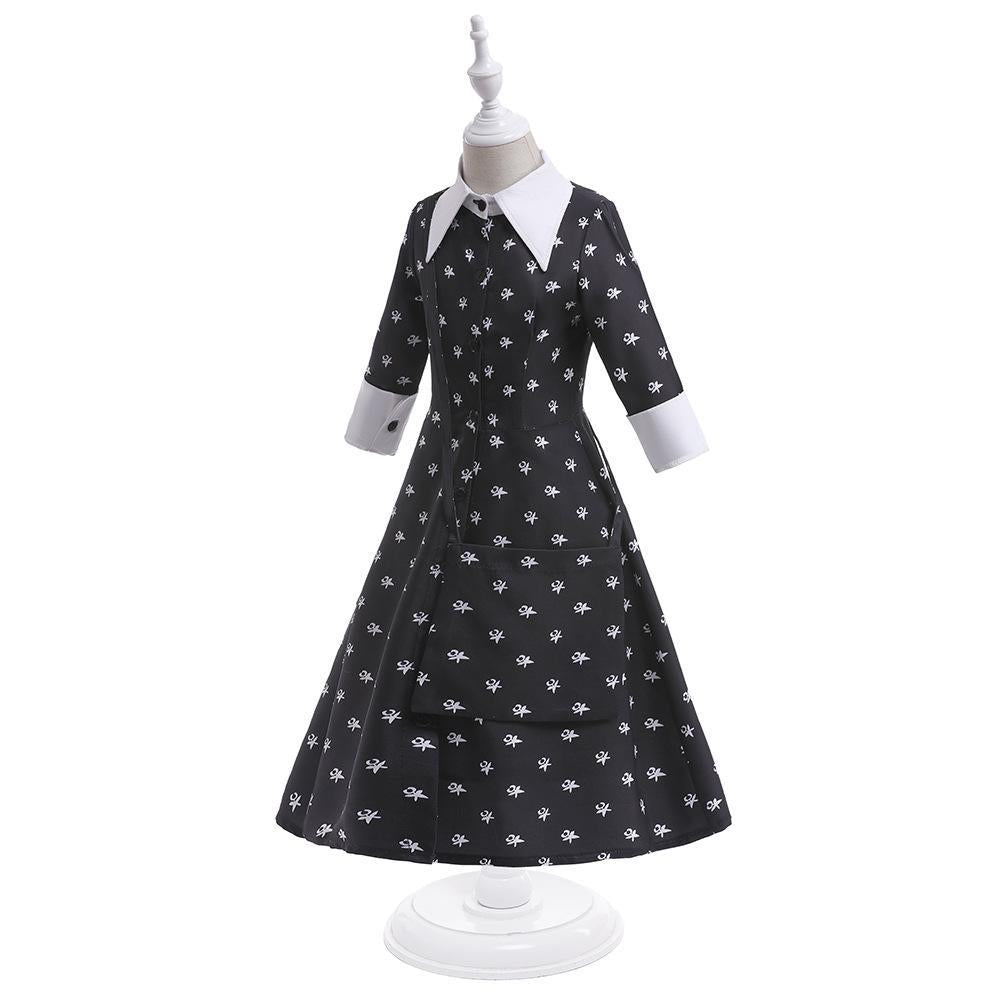 Black Printed Children's Dress with Backpack