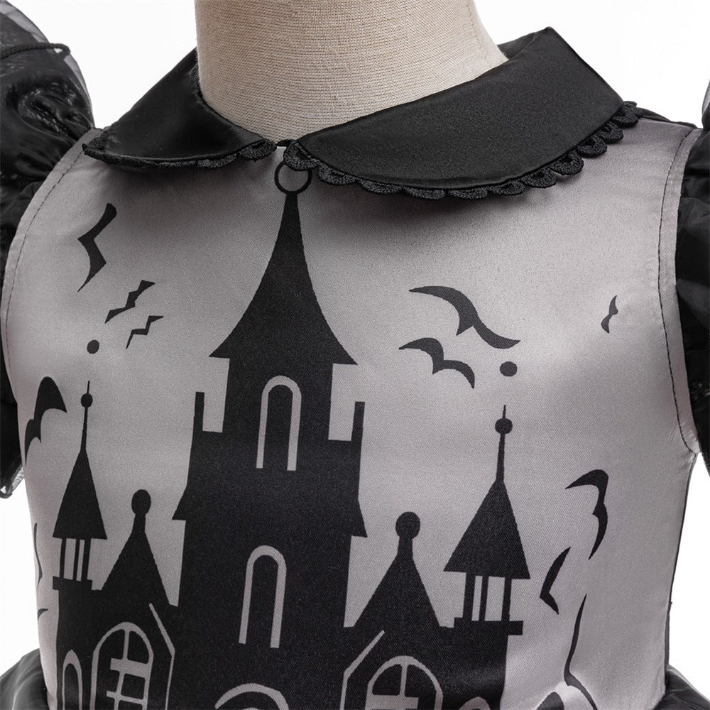 Castle Bat Print Princess Dress Cosplay Role Play Party Gown