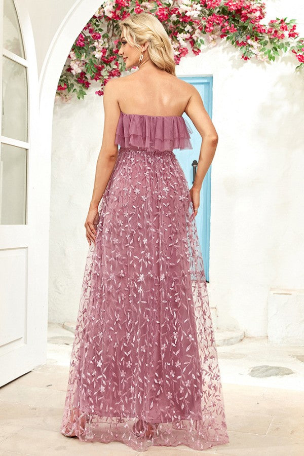 Maternity Dress Sleeveless Off-Shoulder Multi-Layer A-Line Gown