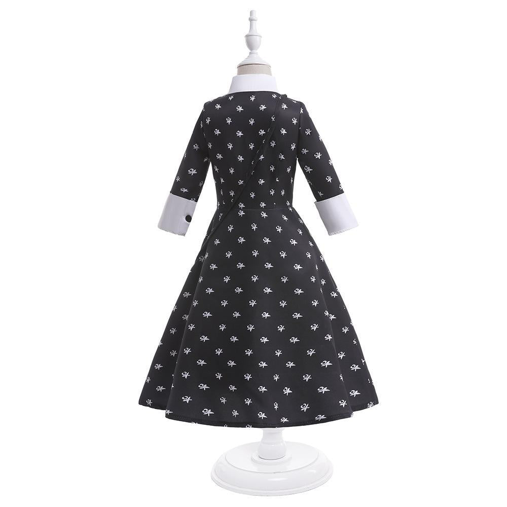 Black Printed Children's Dress with Backpack