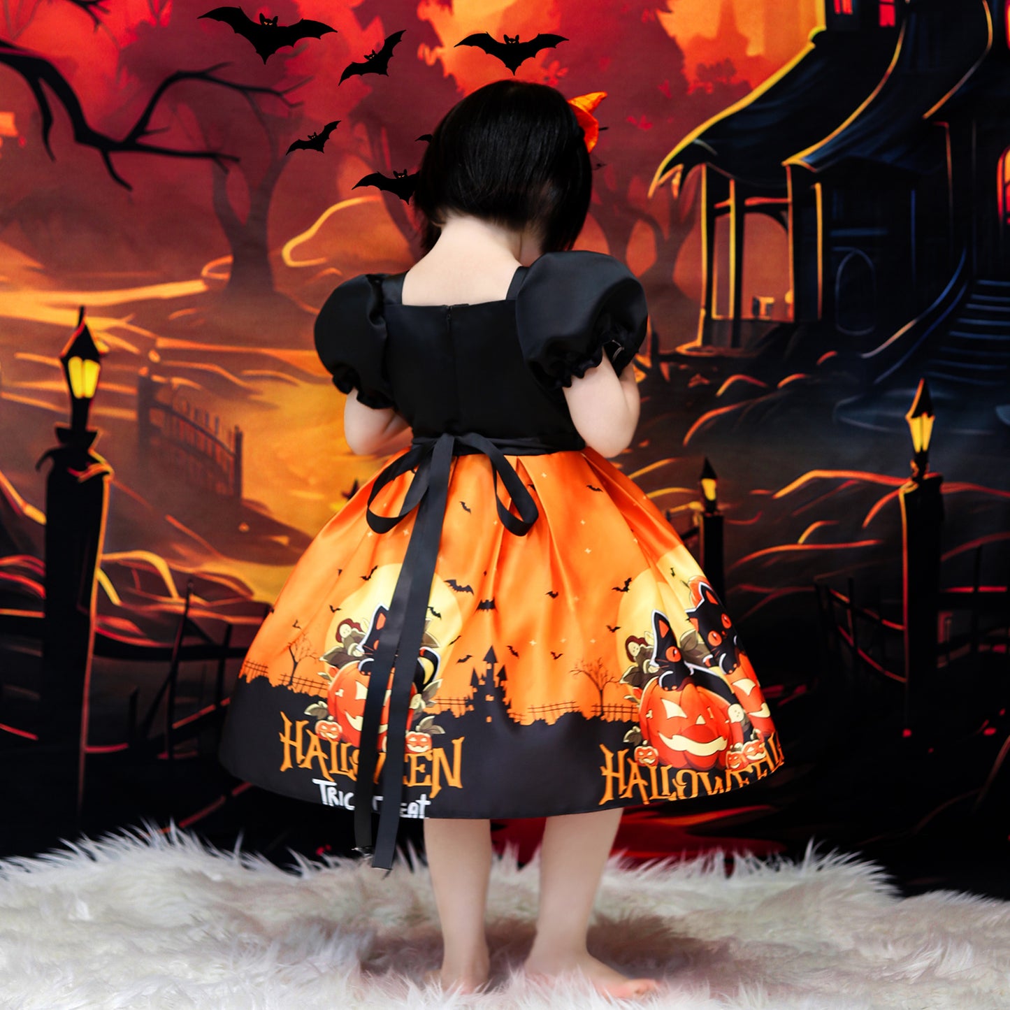 Halloween New Kids’ Gown Satin Print Dress