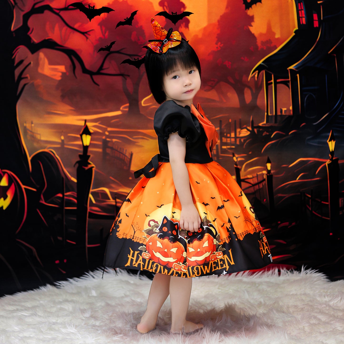 Halloween New Kids’ Gown Satin Print Dress