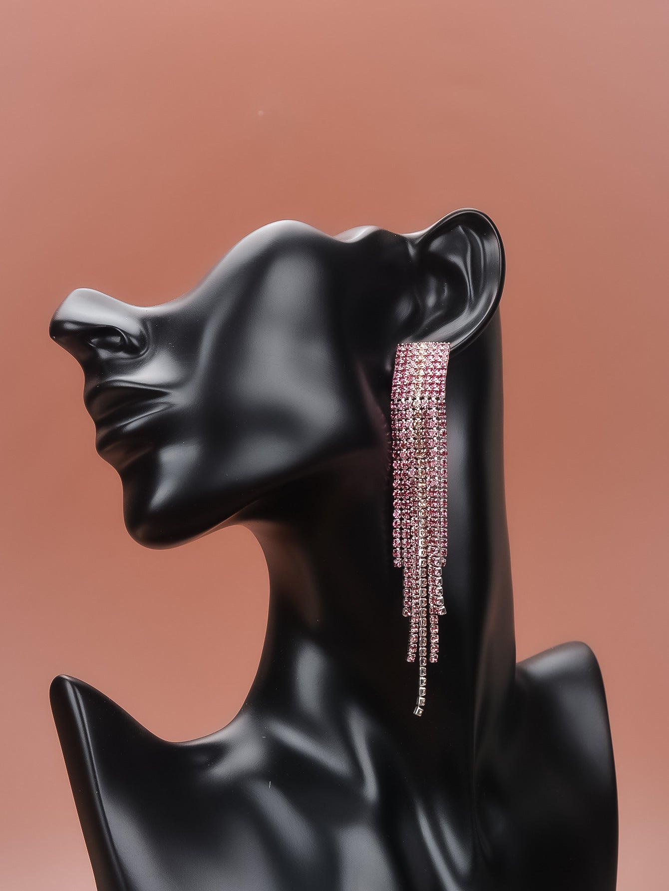 Long Tassel Earrings with Rhinestones