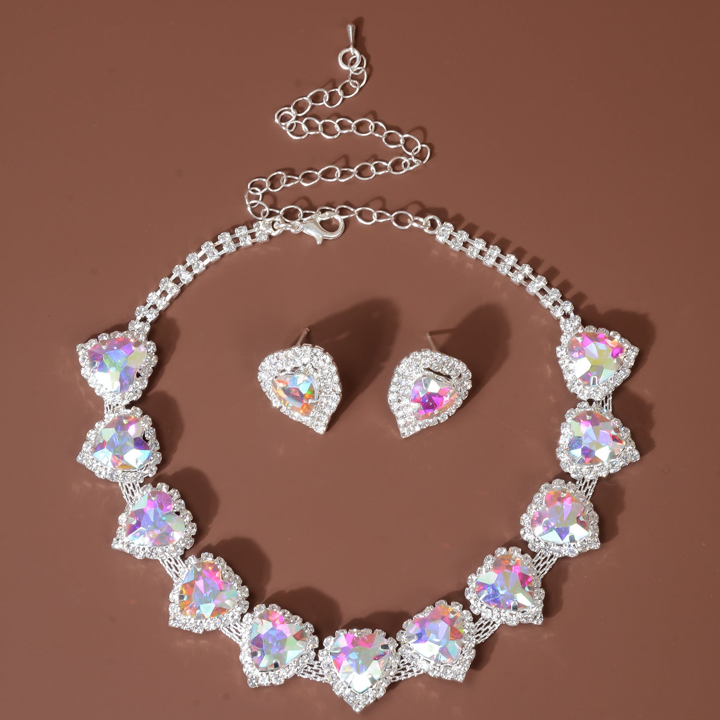 Heart Pendant Necklace with Bridal Studs Set