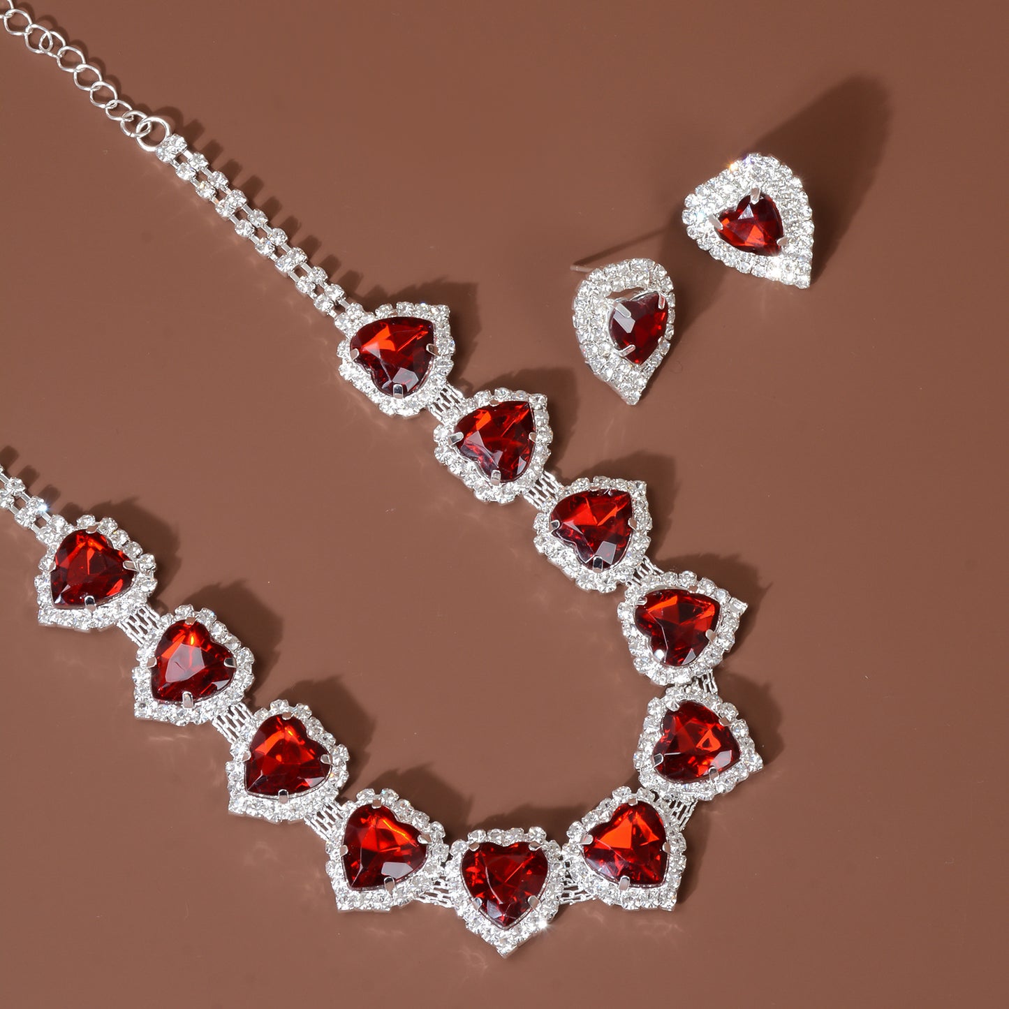 Heart Pendant Necklace with Bridal Studs Set