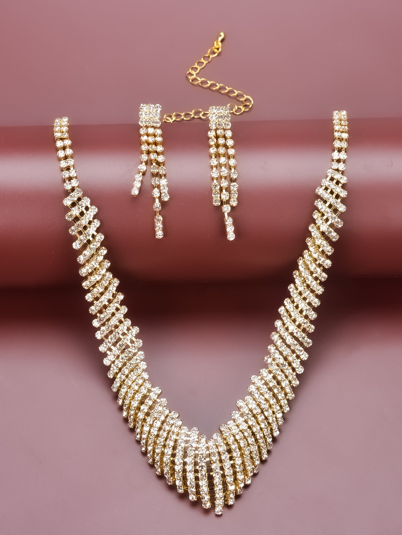 Gold Plated Full Rhinestone Bridal Set