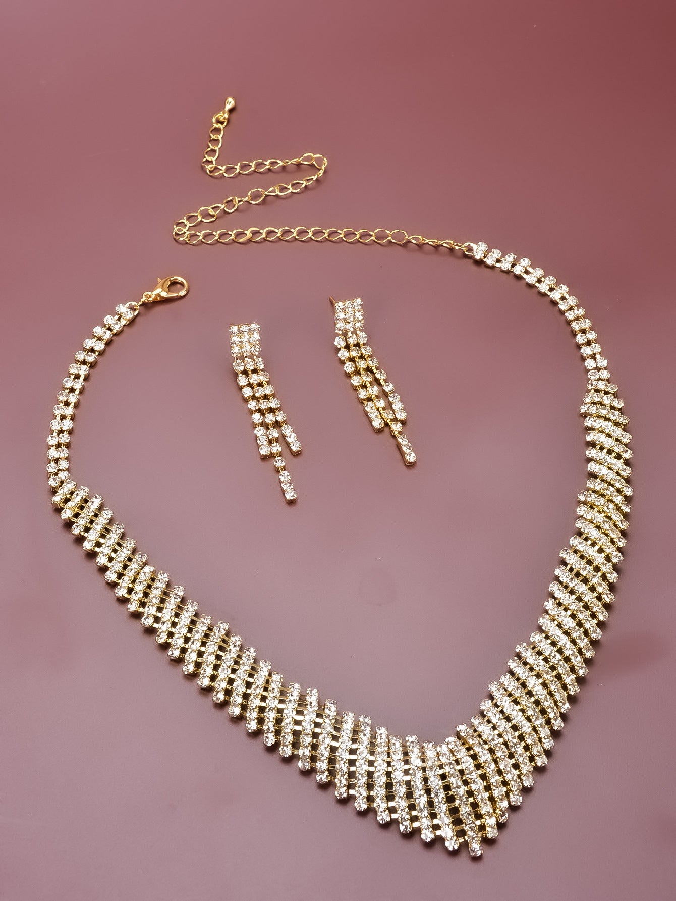 Gold Plated Full Rhinestone Bridal Set