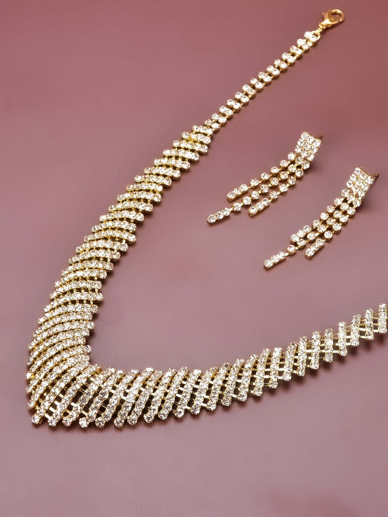 Gold Plated Full Rhinestone Bridal Set