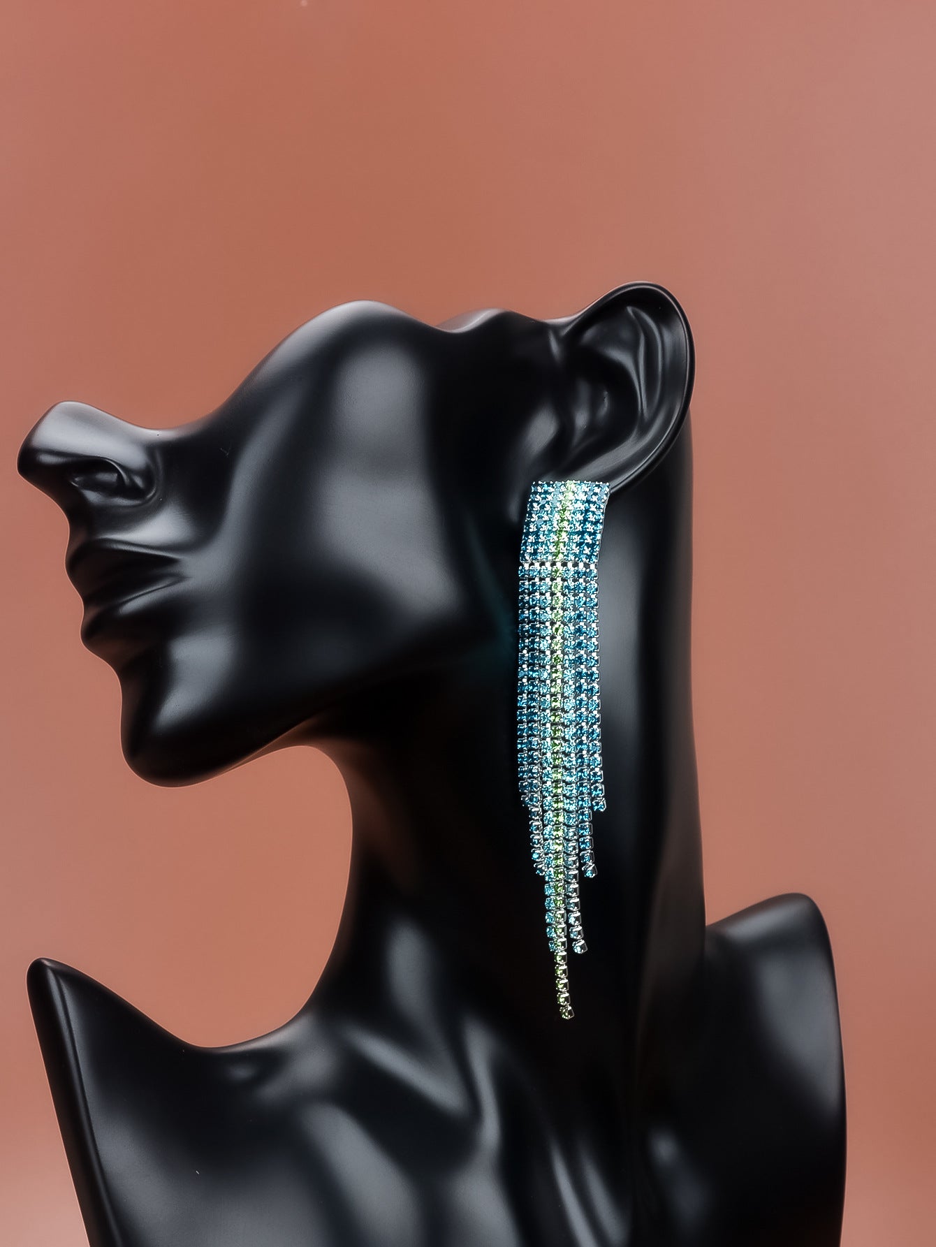 Long Tassel Earrings with Rhinestones