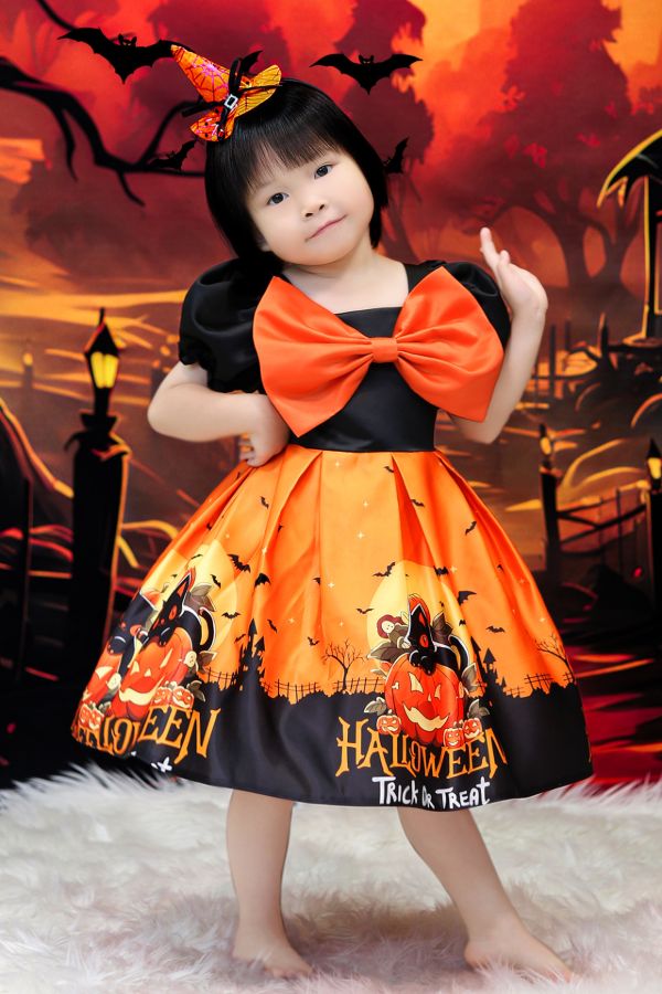 Halloween New Kids’ Gown Satin Print Dress