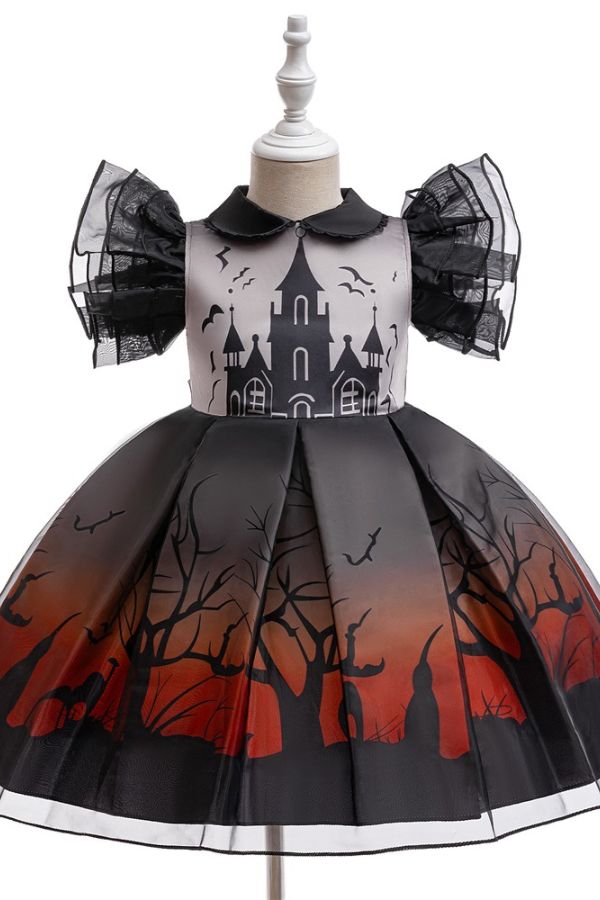 Castle Bat Print Princess Dress Cosplay Role Play Party Gown