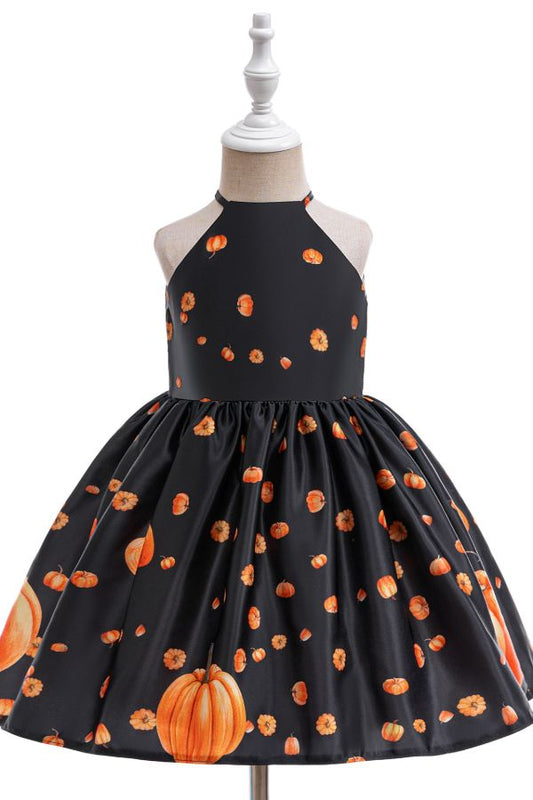 Halloween Kids’ Gown Girls Cartoon Witch Pumpkin Ghost Skeleton Print Cosplay Party Holiday Outfit