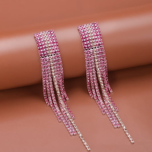 Long Tassel Earrings with Rhinestones