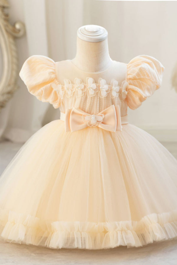 Bow Bubble Sleeve Puffy Dress