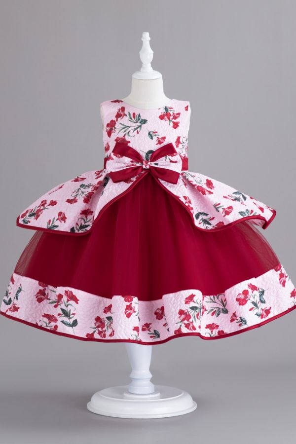 Printed Pompom Tulle Princess Dress