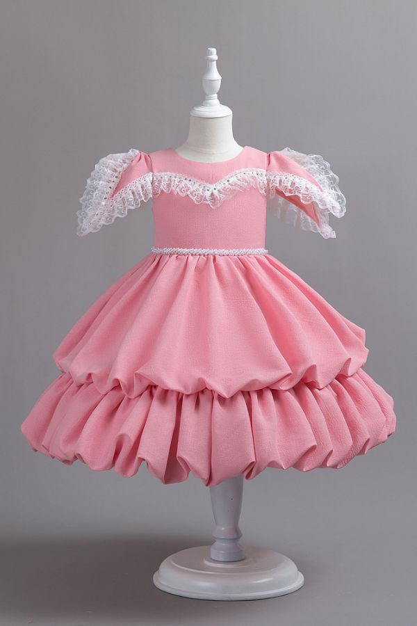 Satin Formal Gown Princess Pompom Dress