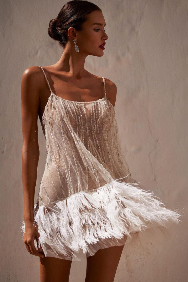 Party Dress with Sexy Backless Layered Fringe and Beads