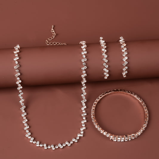 Minimalist Rhinestone Necklace Bracelet Earrings Set