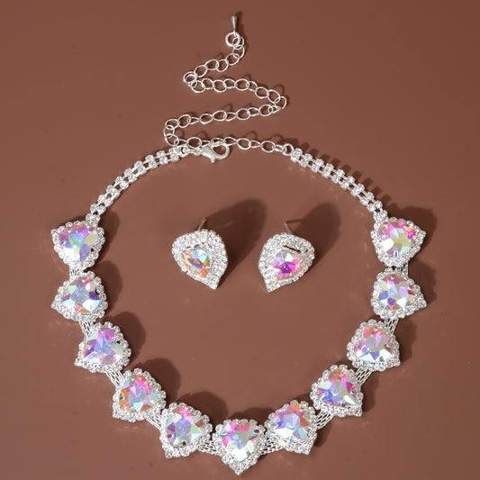 Heart Pendant Necklace with Bridal Studs Set