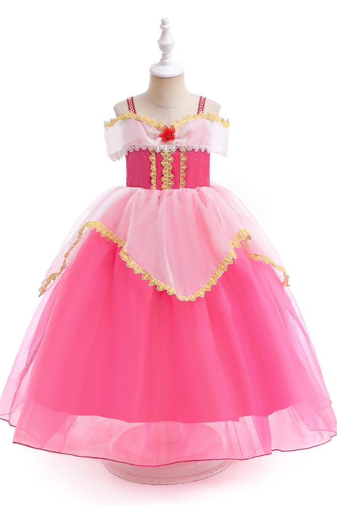 Pink Flower Mesh Children's Gowns Dresses