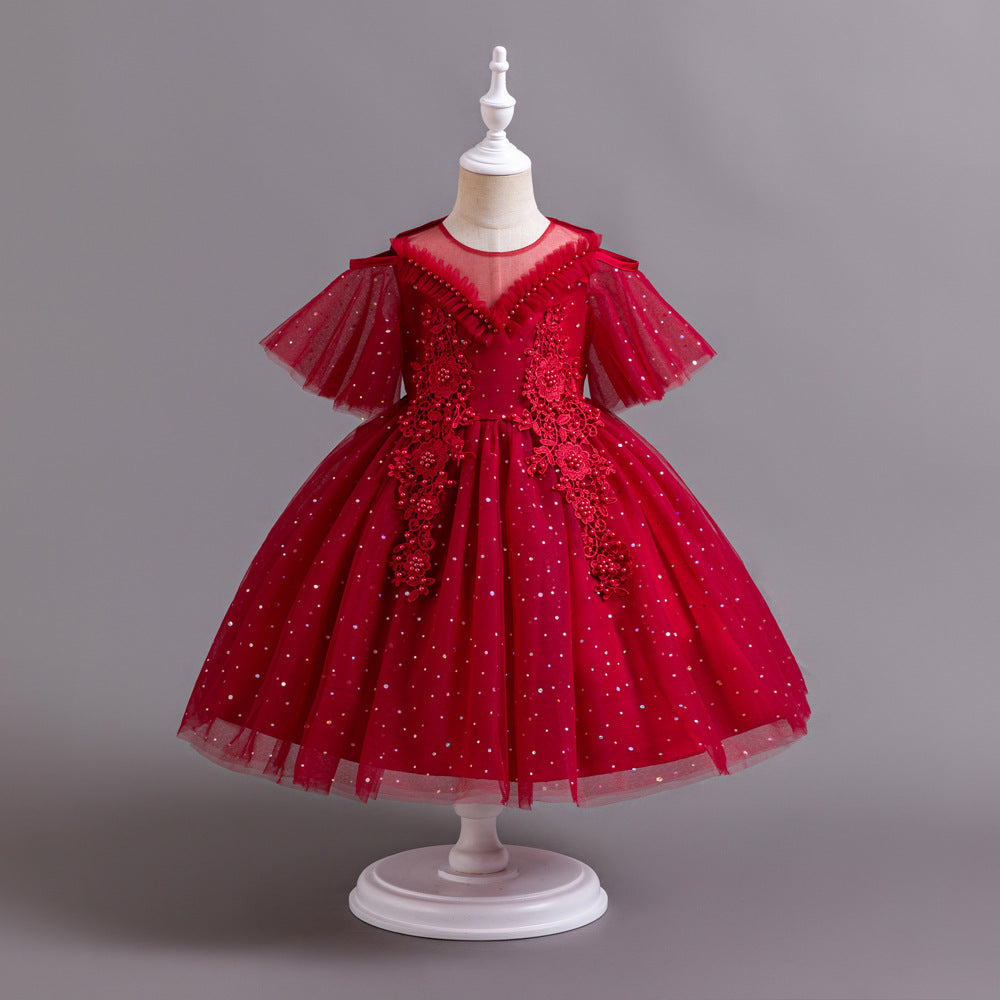 Princess Sequin Pompom Tulle Dress