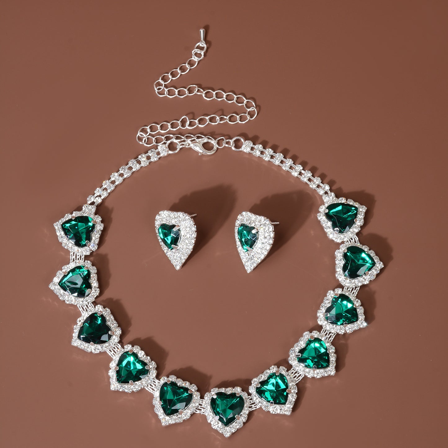 Heart Pendant Necklace with Bridal Studs Set