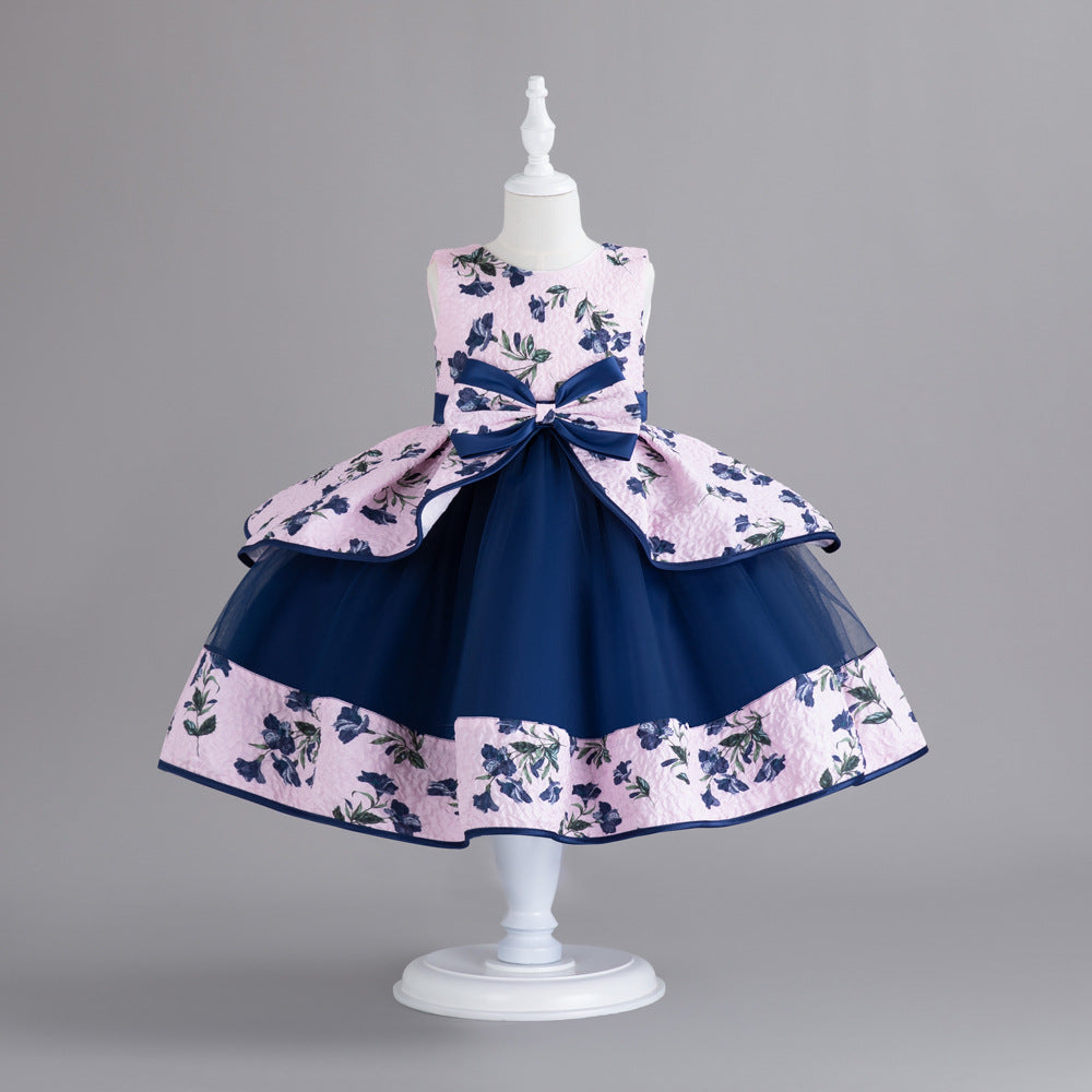 Printed Pompom Tulle Princess Dress