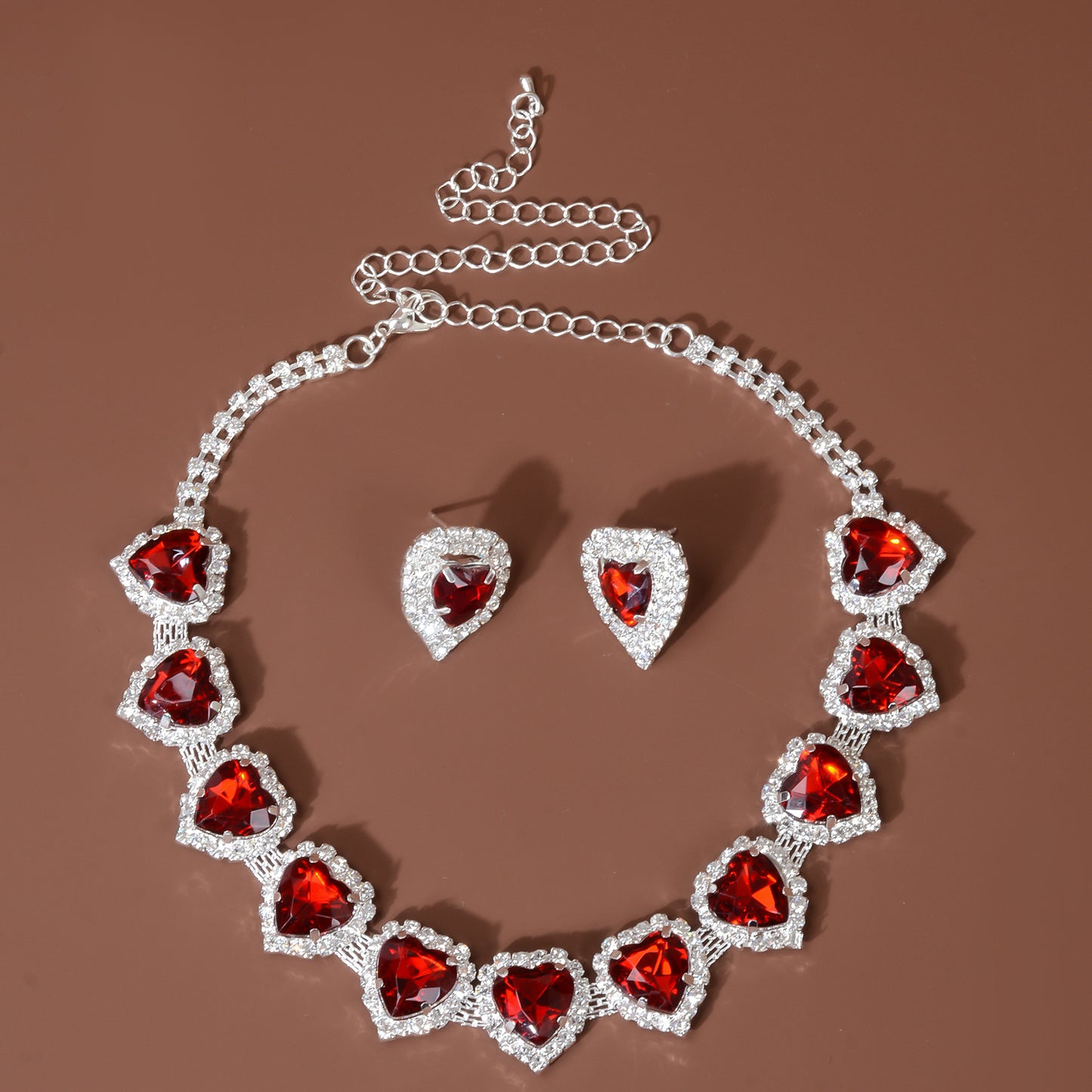 Heart Pendant Necklace with Bridal Studs Set