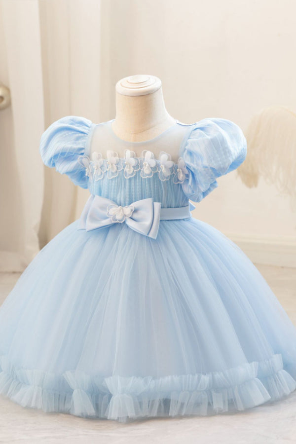 Bow Bubble Sleeve Puffy Dress