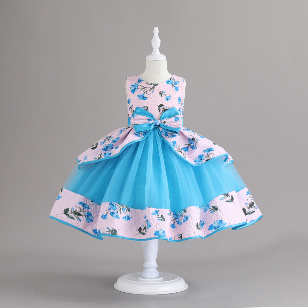 Printed Pompom Tulle Princess Dress