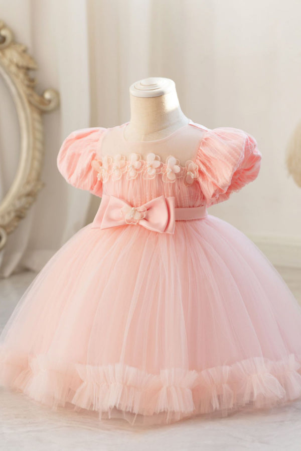 Bow Bubble Sleeve Puffy Dress