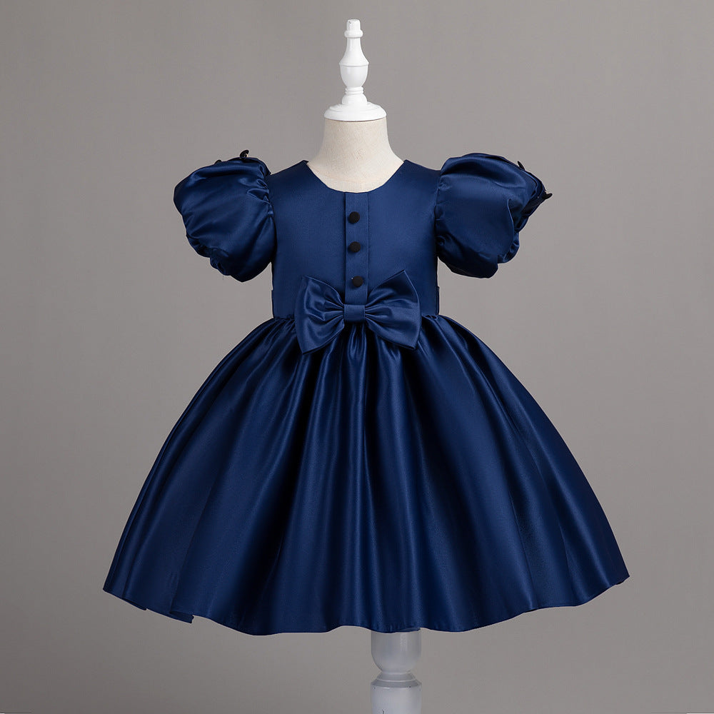 Puff Sleeve Bow Satin Princess Dress