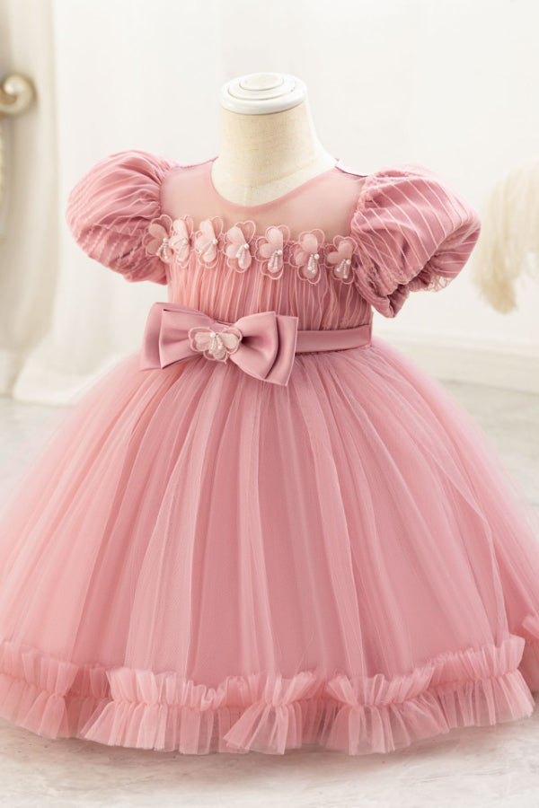 Bow Bubble Sleeve Puffy Dress